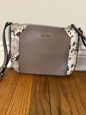 GUESS Taupe and Snake-Print Crossbody Bag